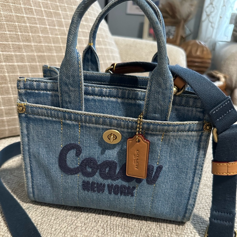 Coach Blue Denim Tote with Tan Accents